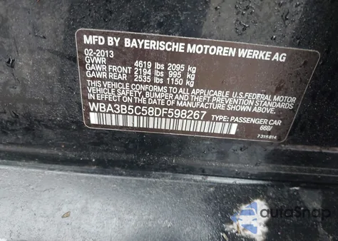 2013 BMW 328I xDrive z USA, uszkodzony, nr VIN WBA3B5C58DF598267